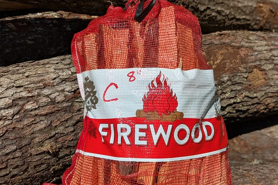 Bagged kiln-dried firewood ready to burn
