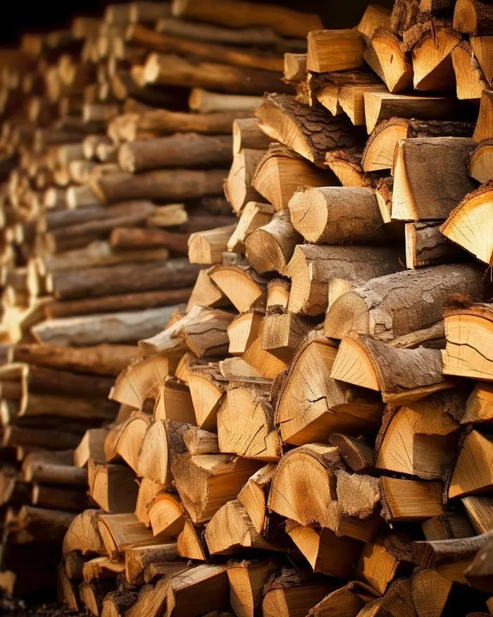 Stacked kiln-dried hardwood firewood