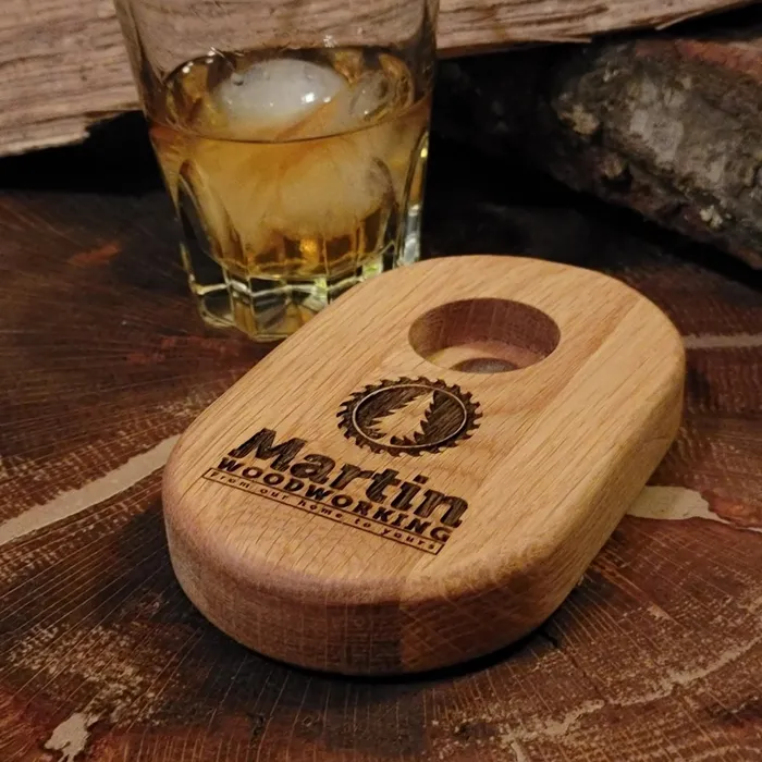 Engraved wood cocktail smoker with a mesh-screened smoke hole